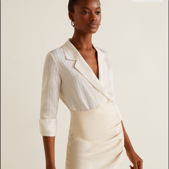 Mango Tops - Mango off white blouse in size 6 with brown lines